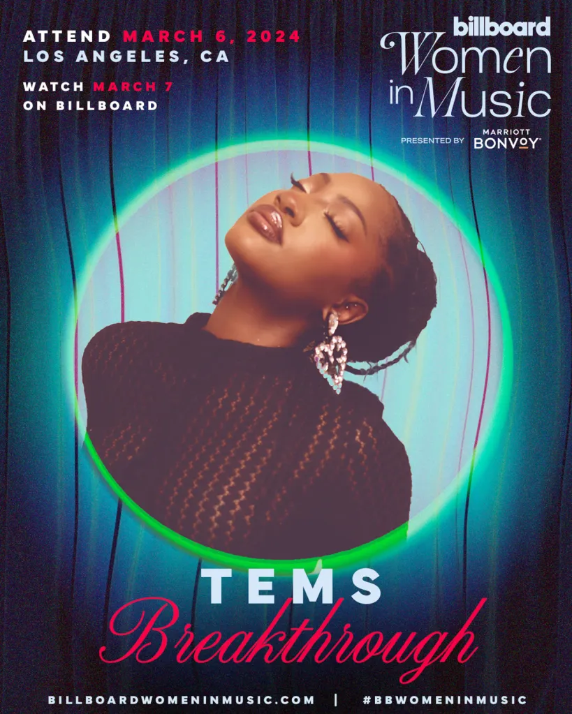 Tems to be honoured at 2024 Billboard Women in Music