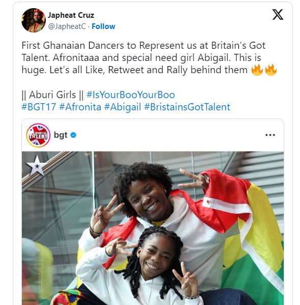 'Go for Gold' - Ghanaians praise Afronitaaa, Talented Kids' Abigail for Britain's Got Talent spot