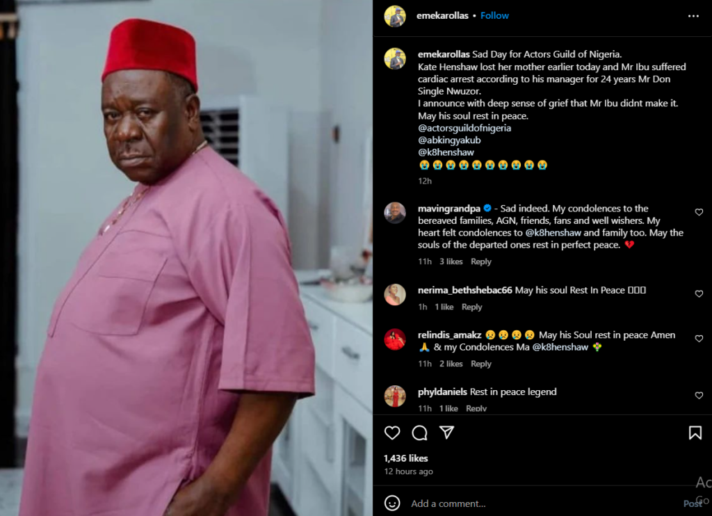 Mr Ibu suffered a cardiac arrest - Actors Guild of Nigeria