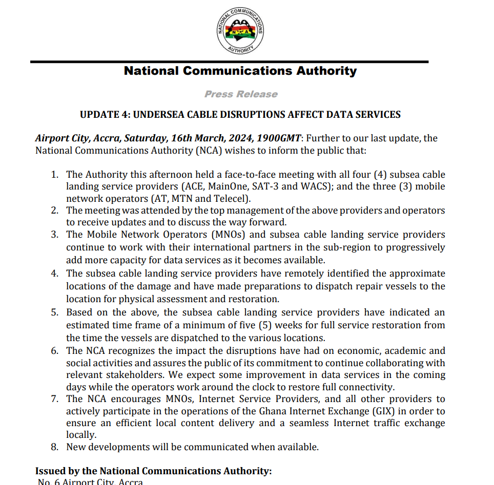 It may take 5 weeks to restore stable internet - NCA