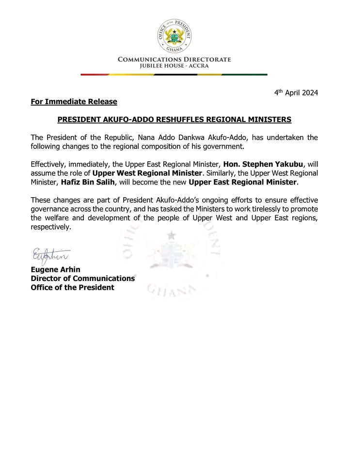 Akufo-Addo reshuffles Upper West, Upper East Regional Ministers