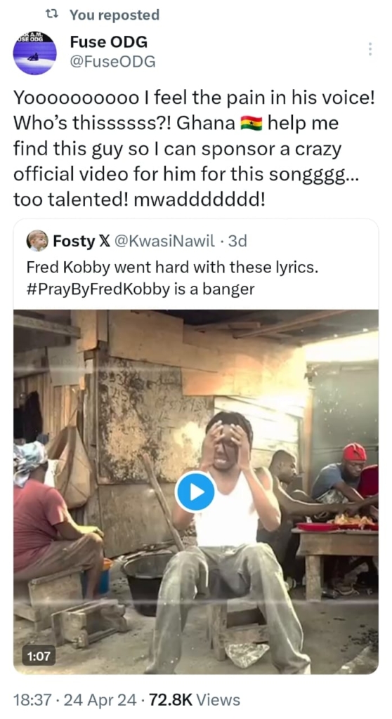 Fuse ODG supports rising artiste, Fred Kobby, with funds for music video