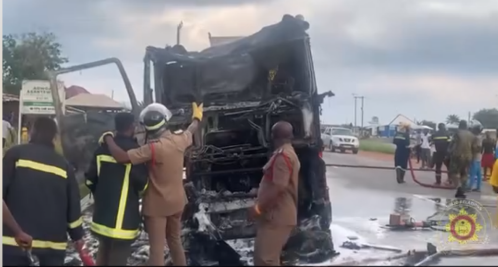 Fuel tanker bursts into flames on Kumasi-Accra highway