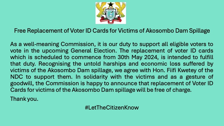 Voter ID cards of Akosombo Dam flood victims will be replaced for free - EC assures NDC