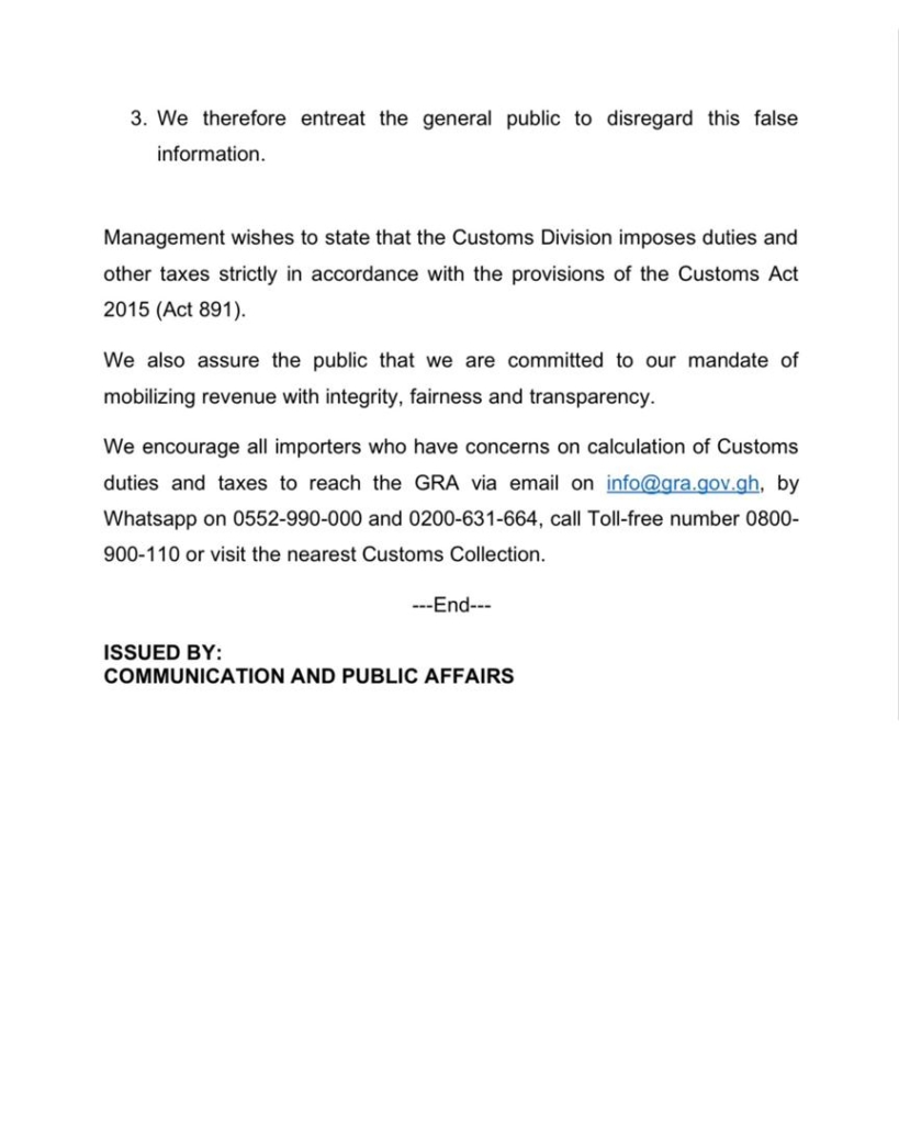 We don't calculate customs duties in foreign currency - GRA clarifies