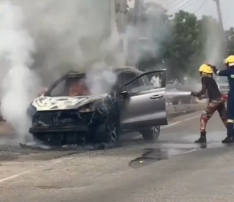 Moving car catches fire near Adum STC