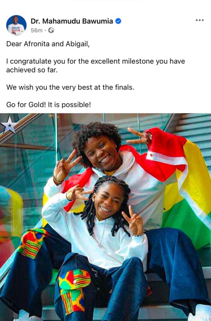 Bawumia congratulates Afronita and Abigail for making 'Britain's Got Talent' finals