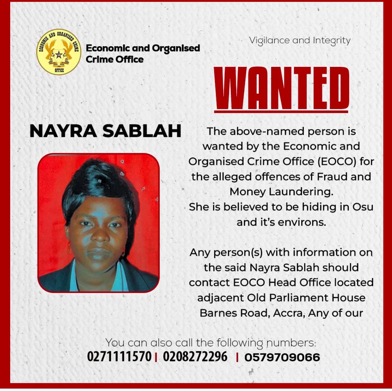 EOCO declares Nayra Sablah wanted for fraud and money laundering 2 IMG 20250217 WA0007