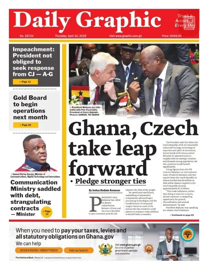 Today’s Front pages :Thursday, April 10, 2025 – MyJoyOnline