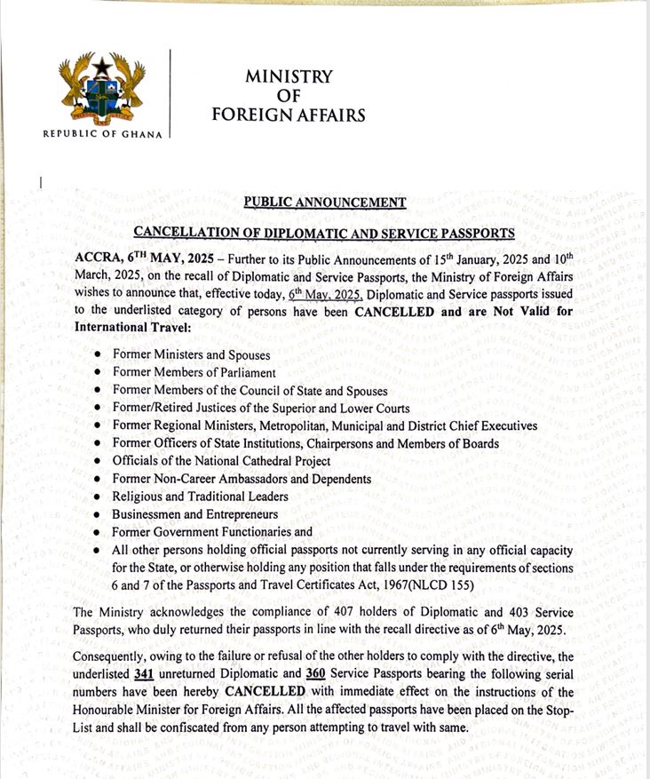 Foreign Affairs Ministry revokes 701 Diplomatic and Service Passports Foreign Affairs Ministry revokes 701 Diplomatic and Service Passports