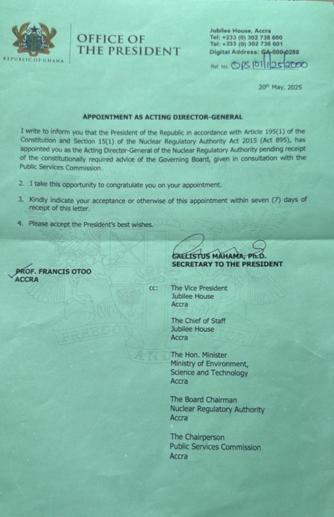 Prof Francis Otoo appointed Ag. Director-General of Nuclear Regulatory Authority 2 a50a27a4 36eb 4272 b57d 064fa4e98649