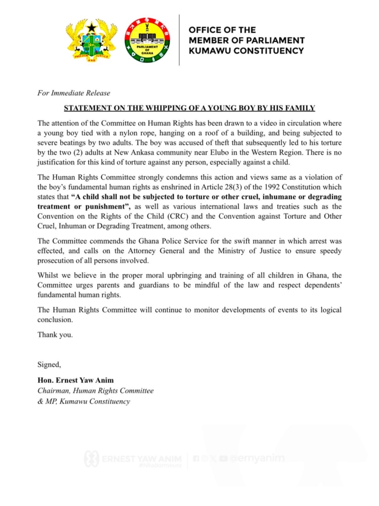 Human Rights committee condemns torture of young boy in Western Region Human Rights committee condemns torture of young boy in Western Region