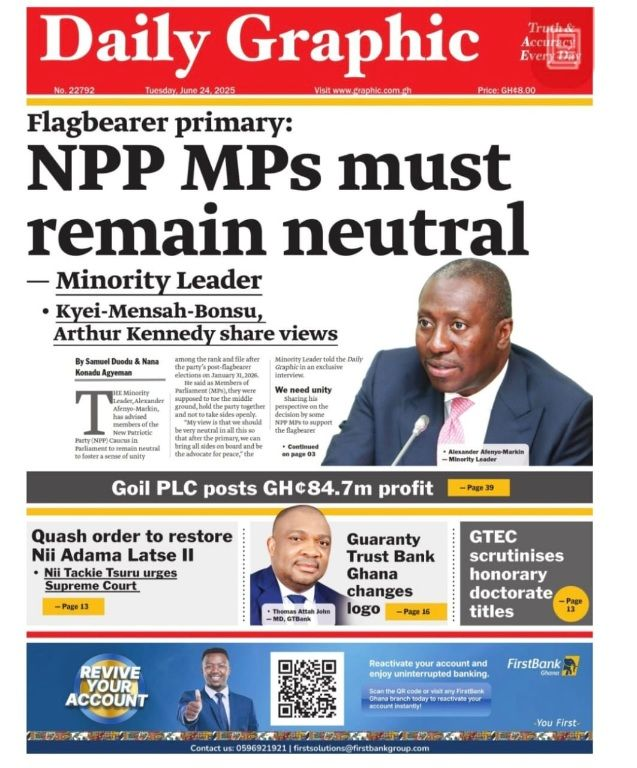 Today’s Front pages: Tuesday, June 24, 2025 – MyJoyOnline