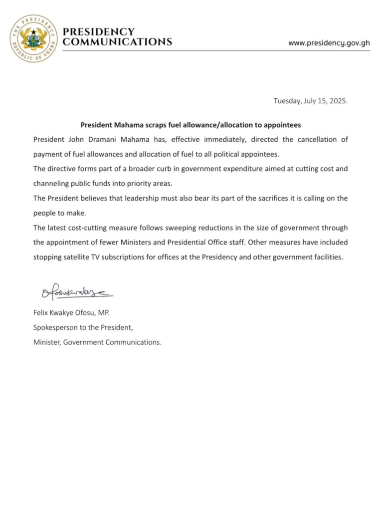 Mahama scraps fuel allowances for all political appointees 2 ab74fd92 6f55 4845 b5be 65b824a83b53