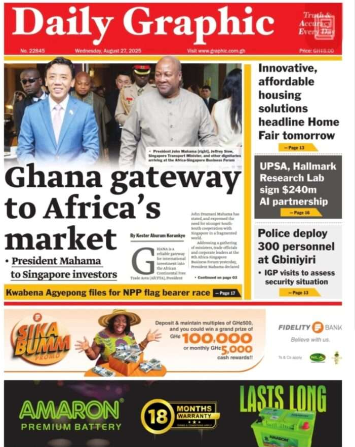 Today’s Front pages: Wednesday, August 27, 2025 – MyJoyOnline