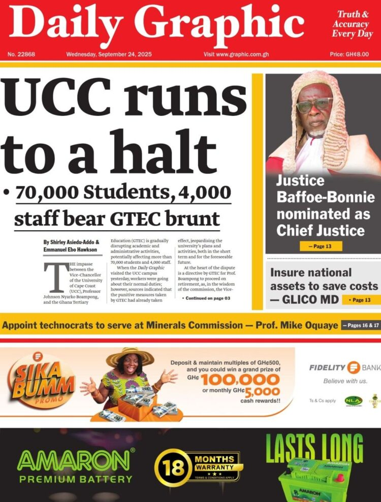 Today’s front pages: Wednesday, September 24, 2025 – MyJoyOnline