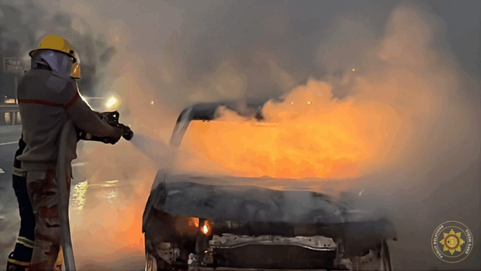 Family escapes unharmed after car catches fire near Peduase – MyJoyOnline