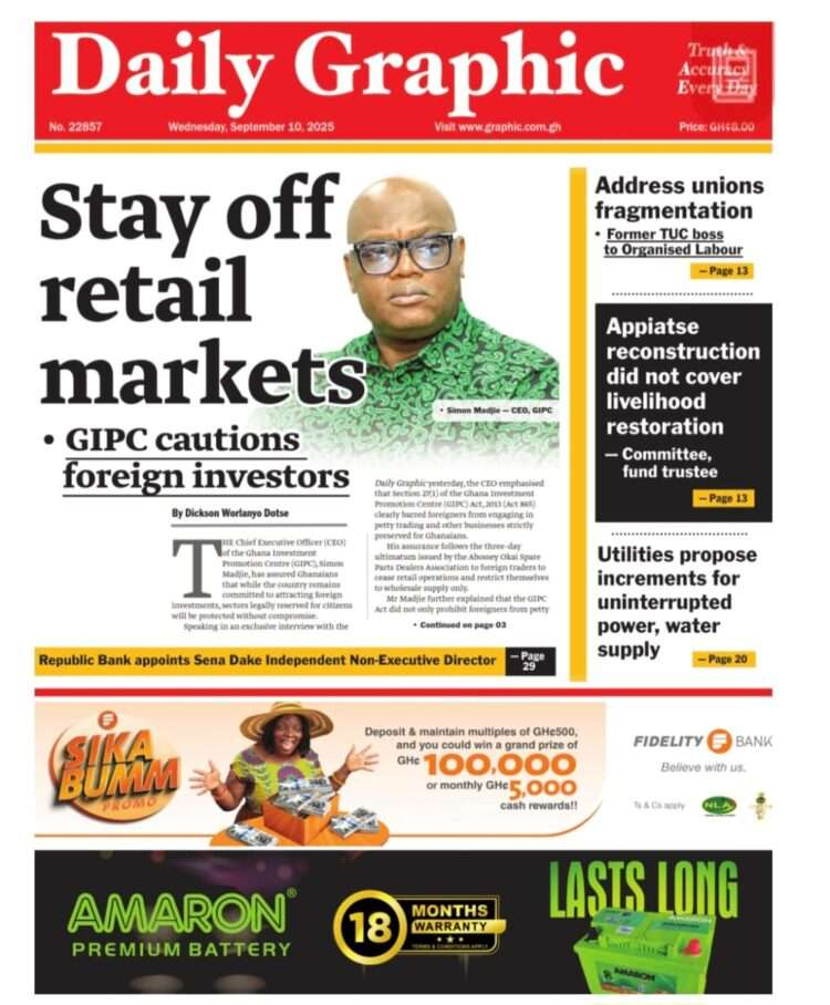 Today’s front pages: Wednesday, September 10, 2025 – MyJoyOnline