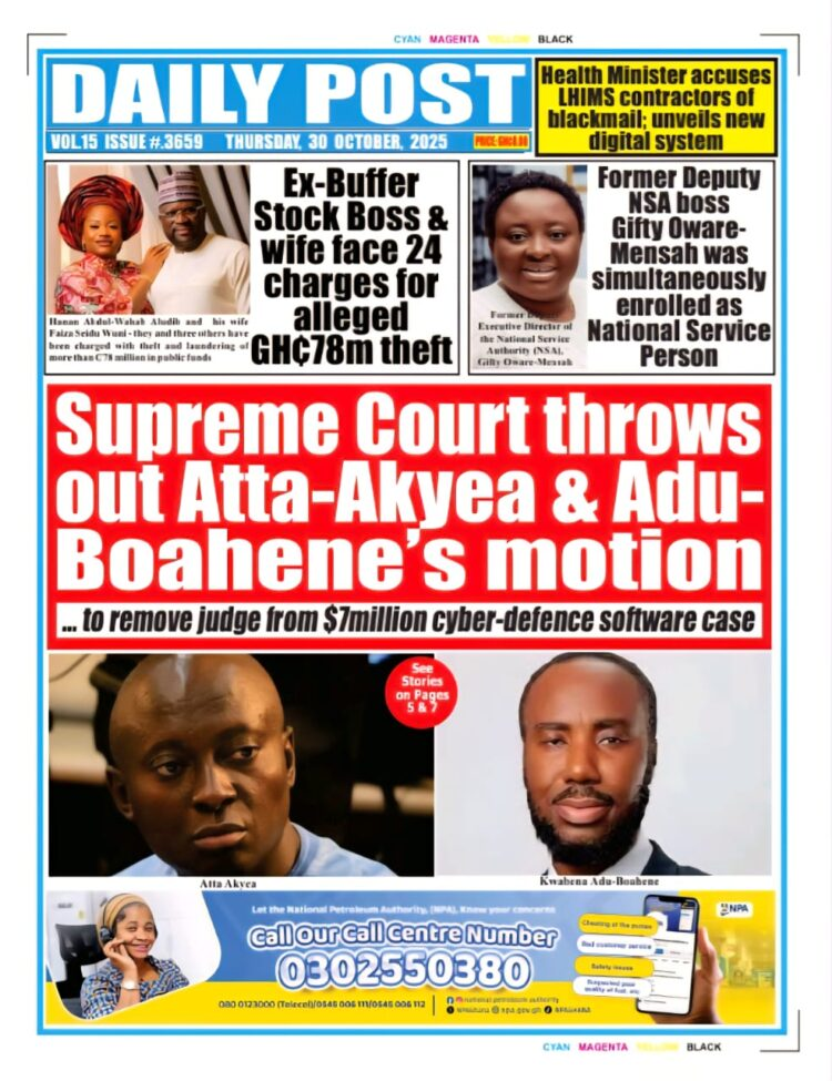 Today's Front pages: Thursday, October 30, 2025