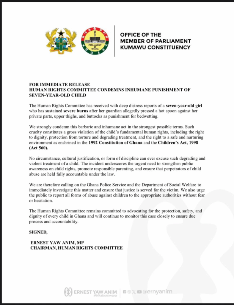 Health committee condemns burning of 7-year-old girl over bedwetting Health committee condemns burning of 7-year-old girl over bedwetting