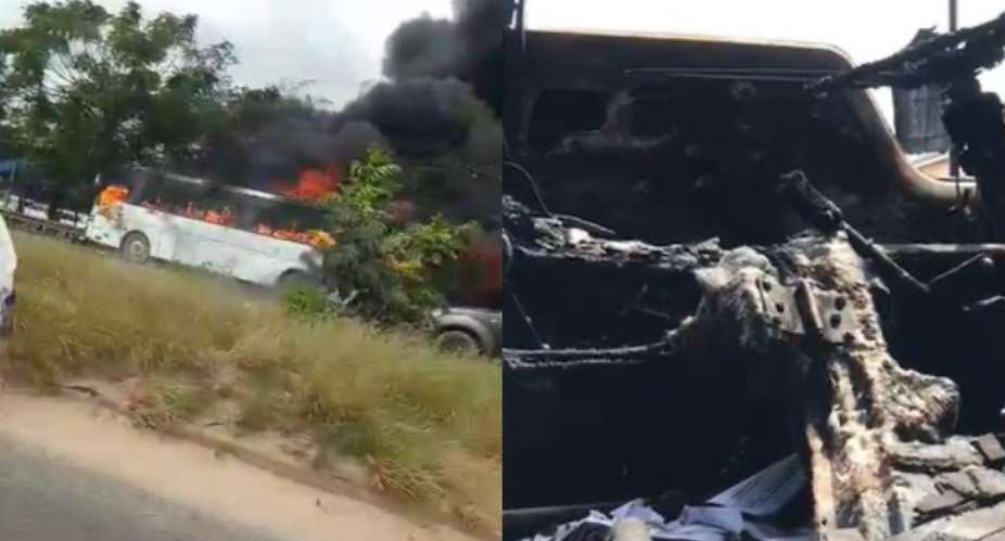 88 Escapes unharmed after Wesley Grammar School bus erupts in flames – MyJoyOnline