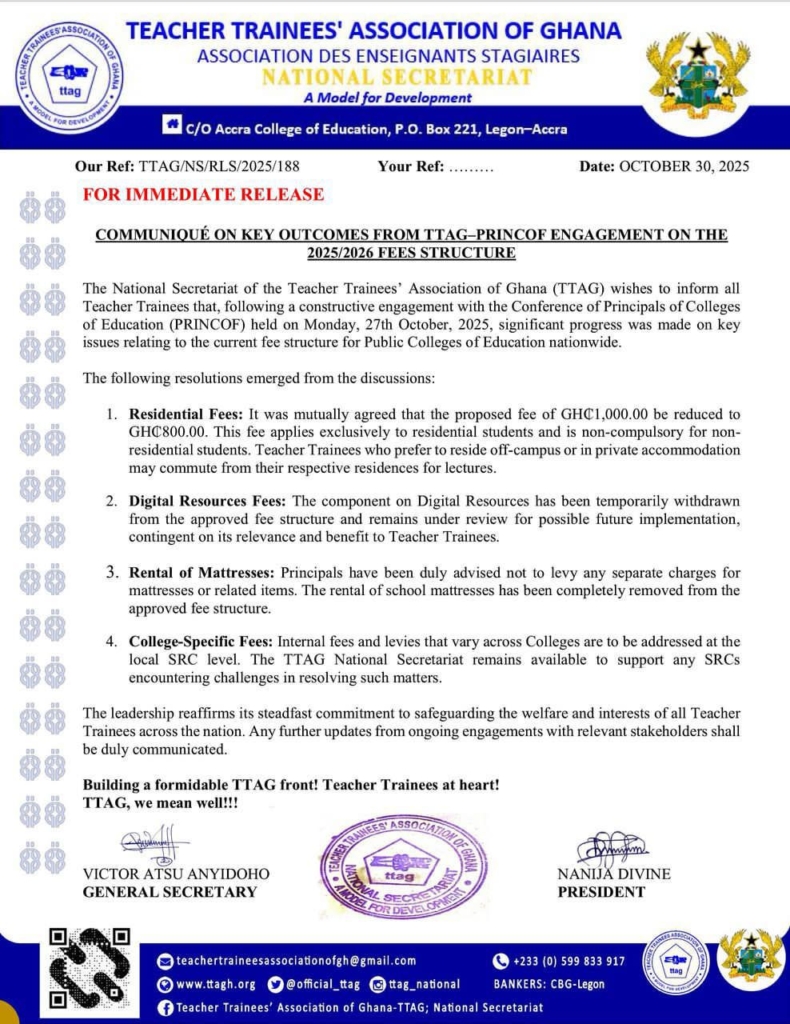 TTAG secures reduction in college fees after talks with PRINCOF TTAG secures reduction in college fees after talks with PRINCOF