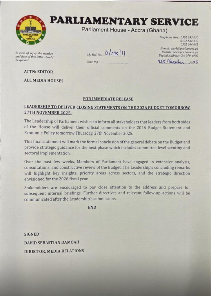 Majority and Minority leaders to deliver closing statements on 2026 Budget today Majority and Minority leaders to deliver closing statements on 2026 Budget today