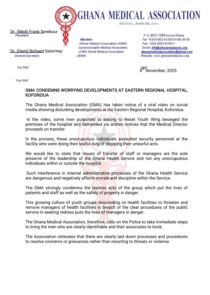 GMA condemns assault, threatens strike over youth siege at Koforidua Hospital GMA condemns assault, threatens strike over youth siege at Koforidua Hospital