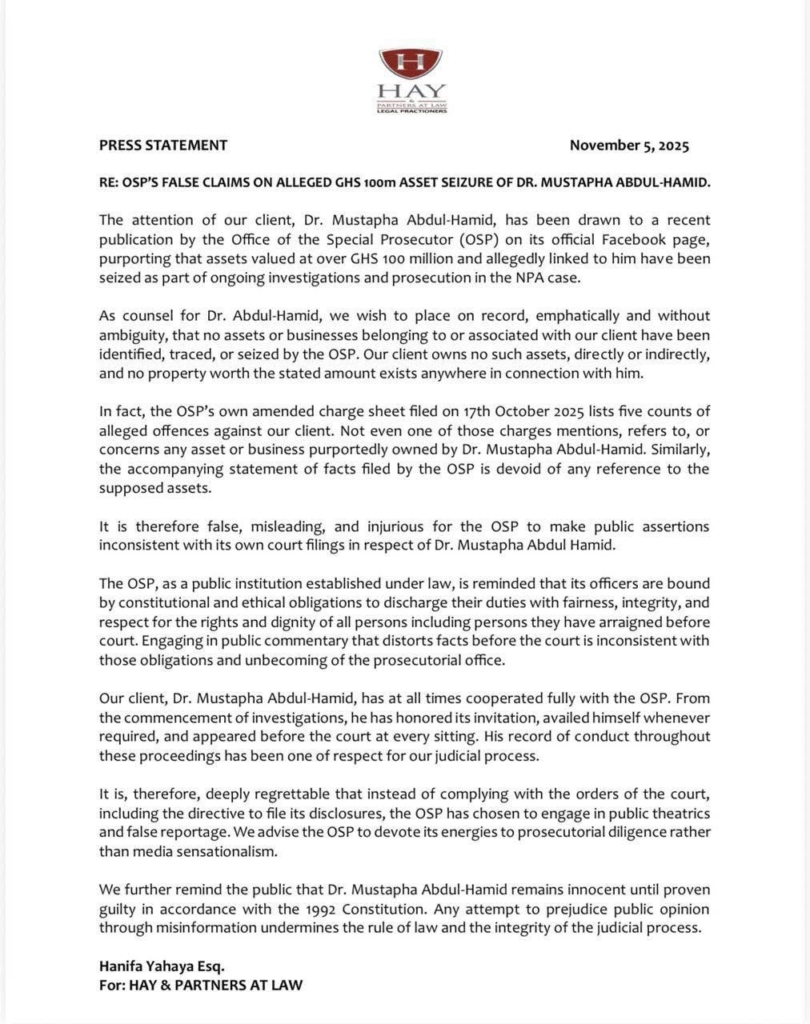 No assets or businesses of Mustapha Hamid have been seized by OSP – Lawyers clarify No assets or businesses of Mustapha Hamid have been seized by OSP – Lawyers clarify
