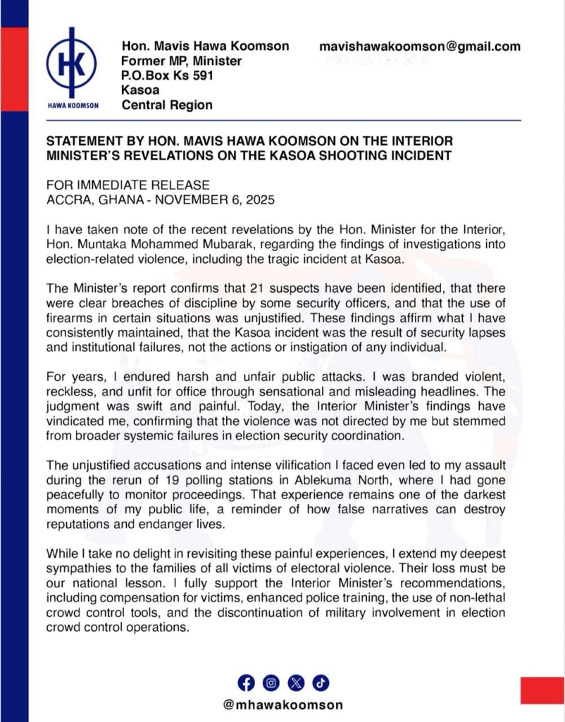 Hawa Koomson says Interior Minister’s report vindicates her over Kasoa shooting incident Hawa Koomson says Interior Minister’s report vindicates her over Kasoa shooting incident