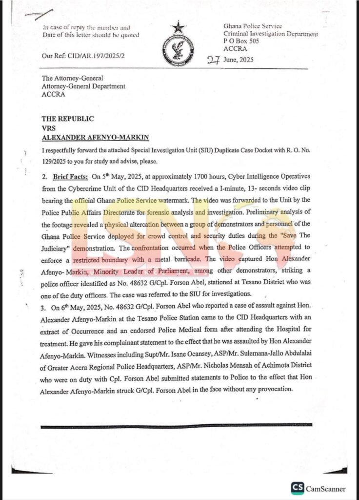 CID seeks AG's advice on Afenyo-Markin's alleged assault of a police officer CID seeks AG's advice on Afenyo-Markin's alleged assault of a police officer