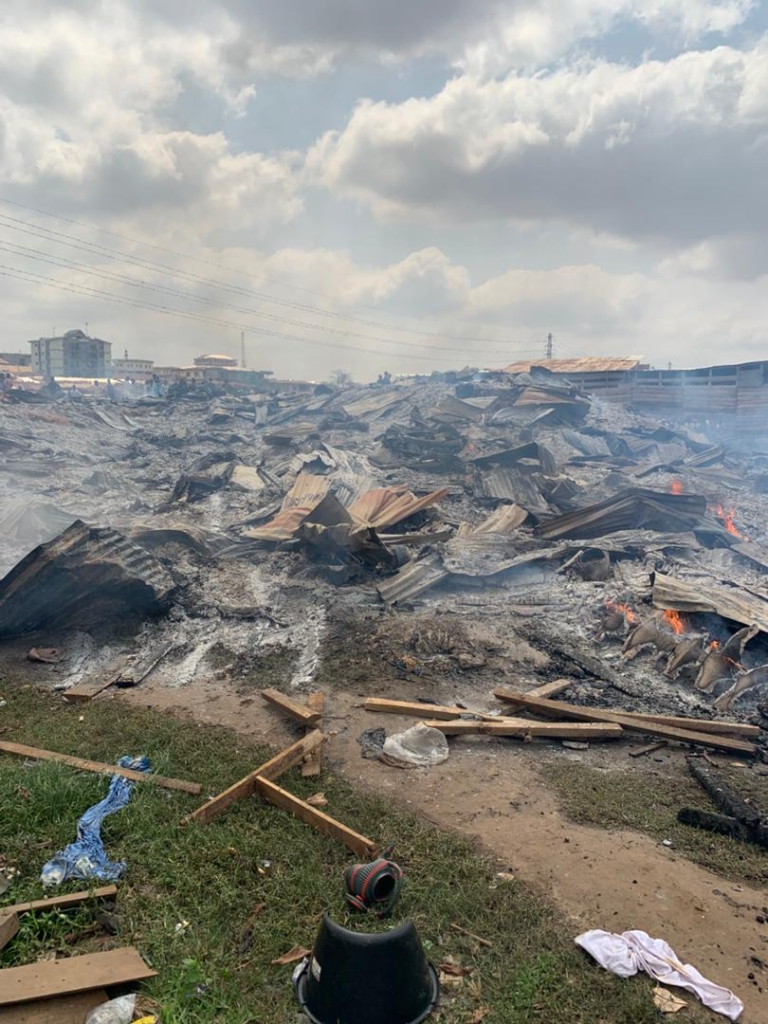 Swift fire service response saves nearby homes as blaze destroys 107 wooden huts in Aboabo Extension