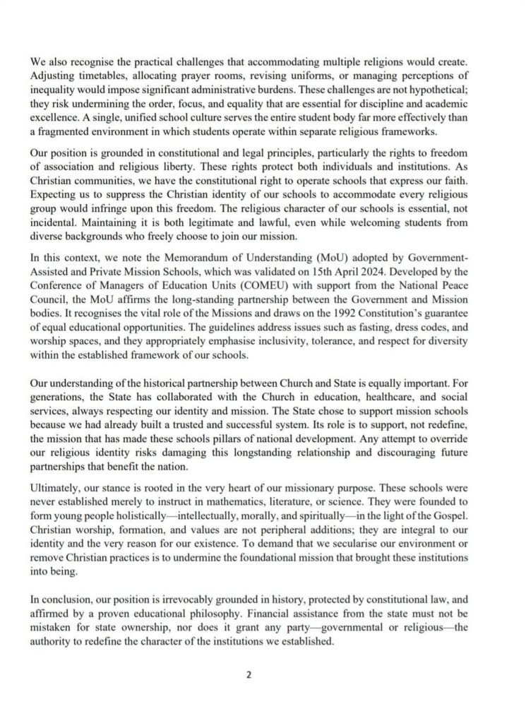 'Aid is not ownership': Christian Council and Catholic Bishops defy calls to 'secularise' mission schools