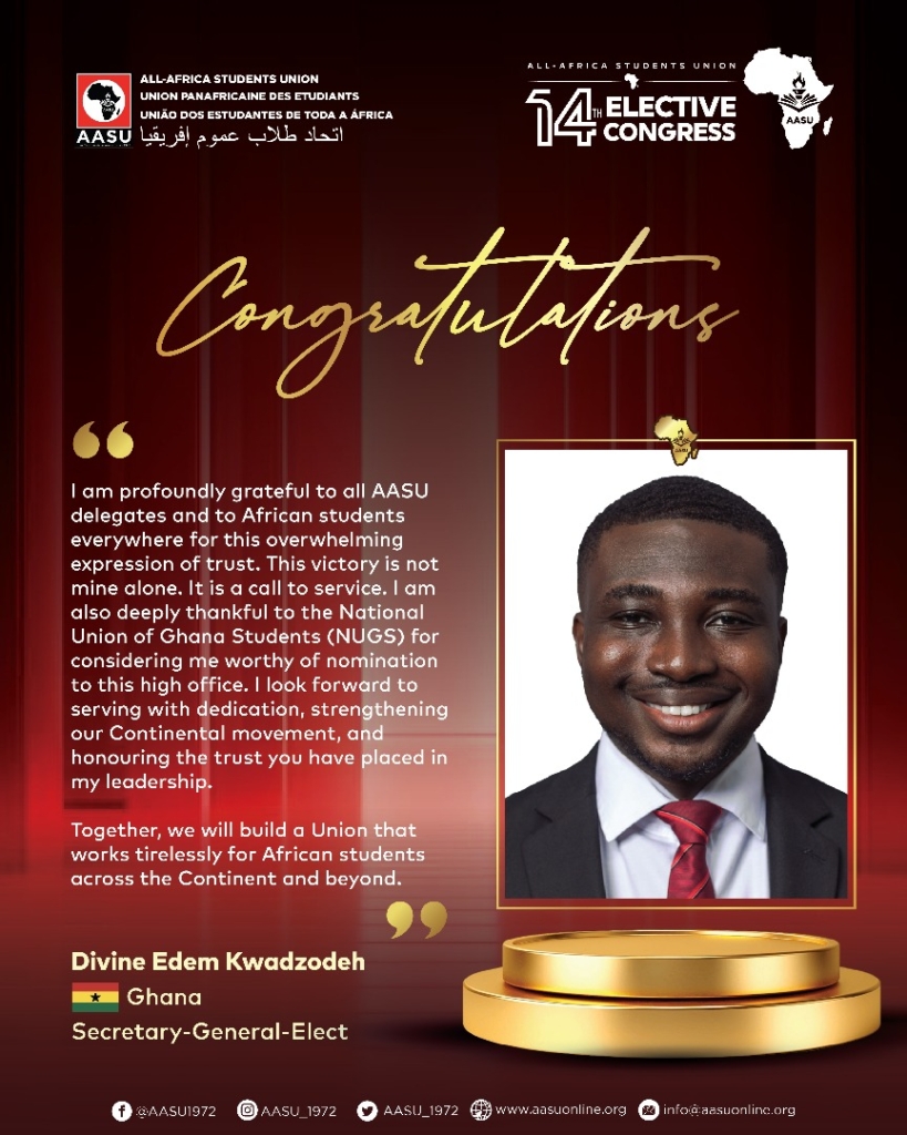 Ghana’s Divine Edem Kwadzodeh elected Secretary-General of All-Africa Students Union – MyJoyOnline