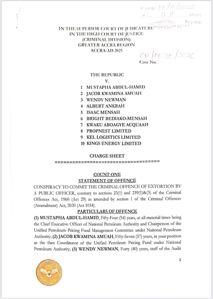 Mustapha Hamid, 9 others charged with extorting over GH¢291m from oil companies Mustapha Hamid, 9 others charged with extorting over GH¢291m from oil companies