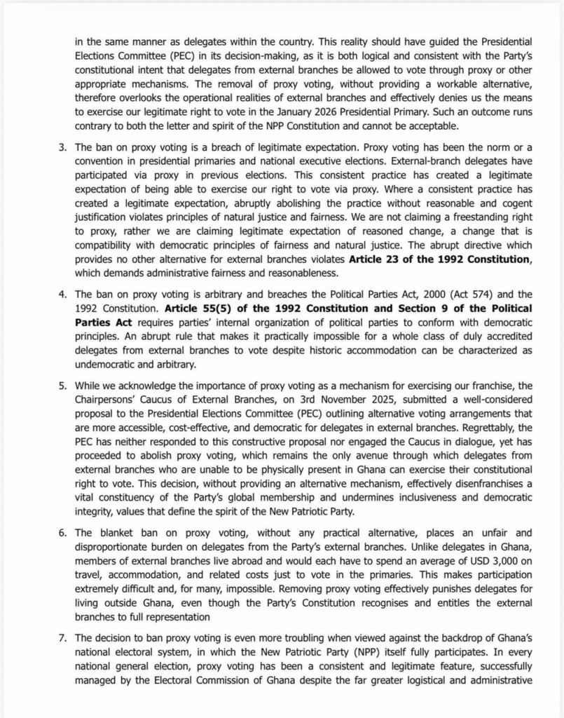NPP external branch delegates petition party over ban on proxy voting NPP external branch delegates petition party over ban on proxy voting