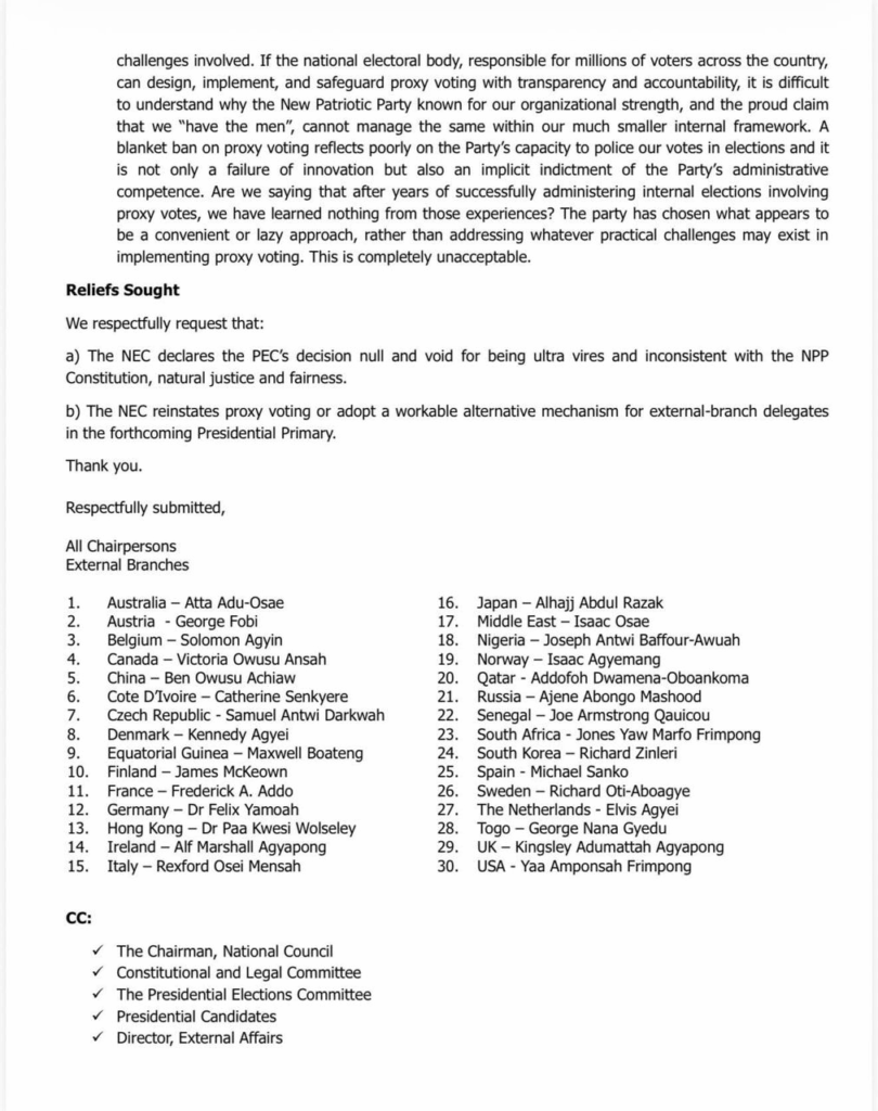 NPP external branch delegates petition party over ban on proxy voting NPP external branch delegates petition party over ban on proxy voting