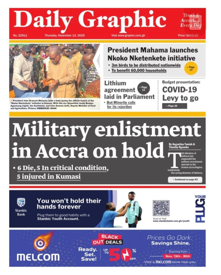 Today's Front pages: Thursday, November 13, 2025