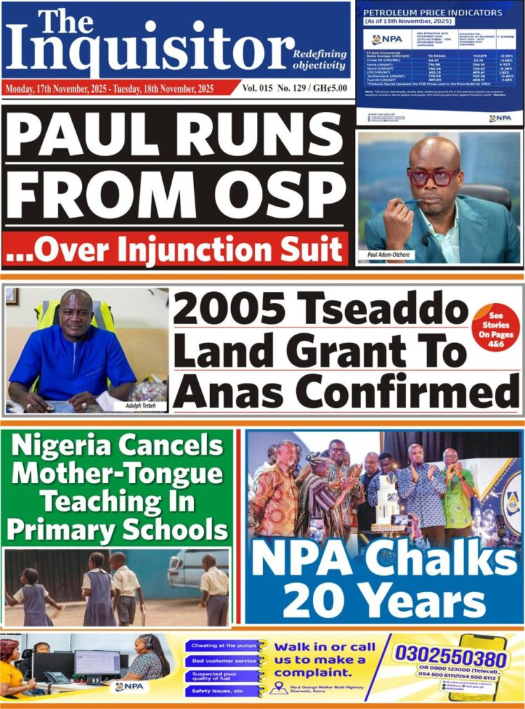 Today's Front pages: Monday, November 17, 2025