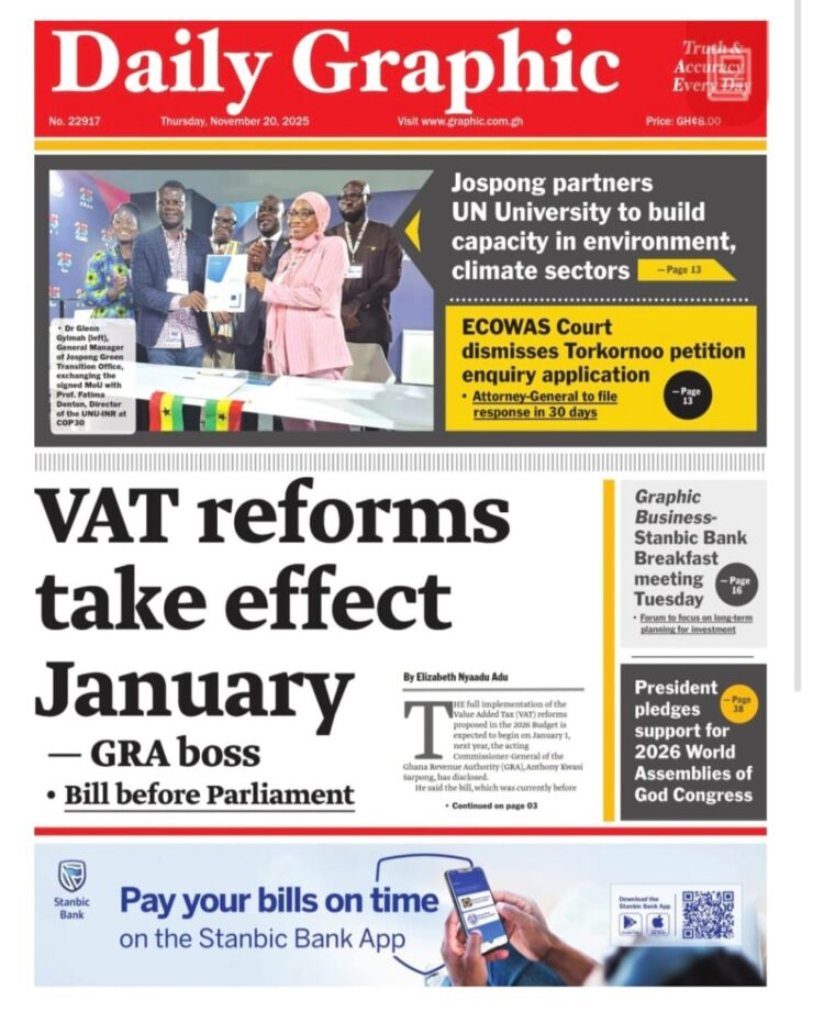 Today's Front pages: Thursday, November 20, 2025