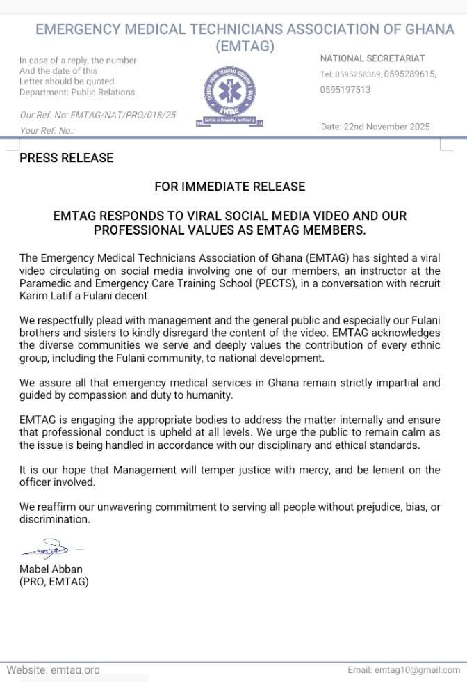 EMTAG appeals for calm over viral video involving instructor, Fulani recruit