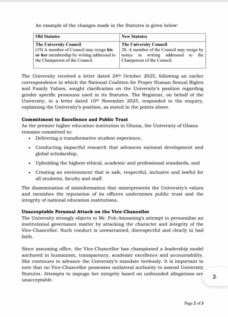 University of Ghana denies claims of statute changes to promote LGBTQ+ activities