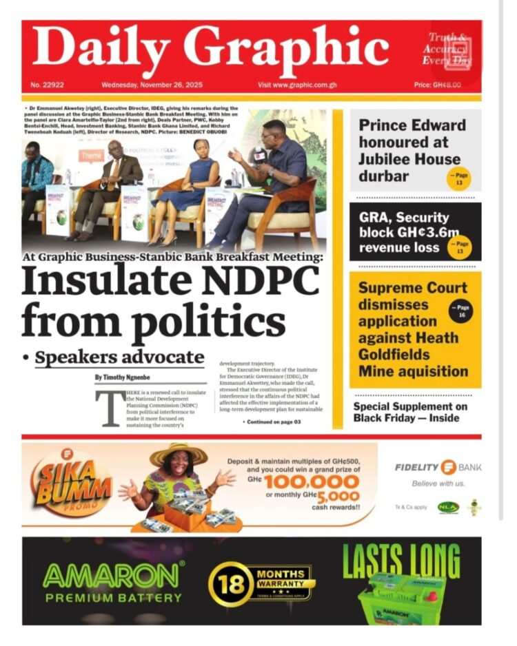 Today’s front pages: Wednesday, November 26, 2025 – MyJoyOnline