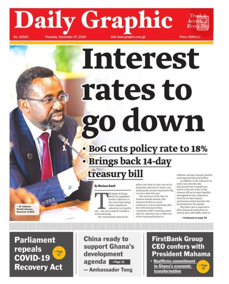 Today's Front pages: Thursday, November 27, 2025