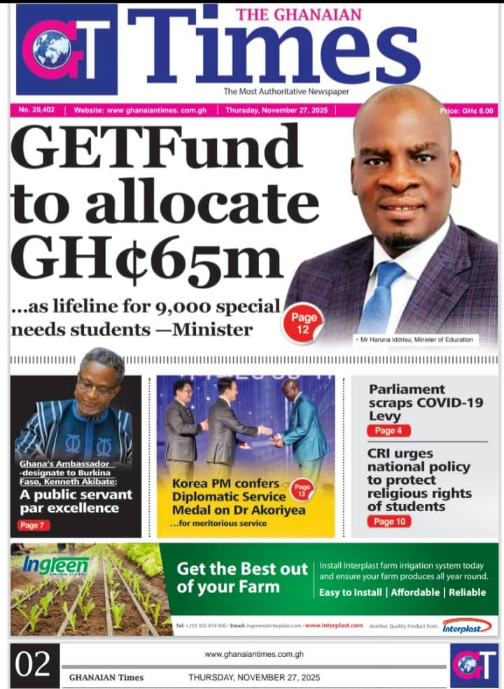 Today's Front pages: Thursday, November 27, 2025