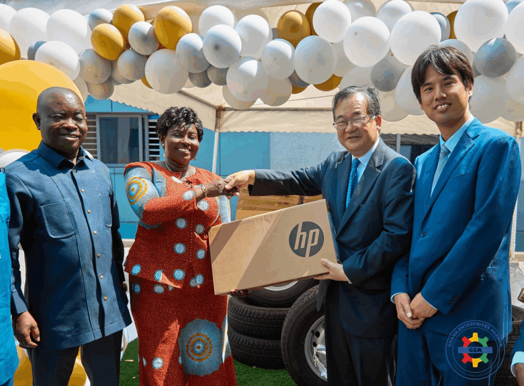 GEA CEO Margaret Ansei receives laptops and tyres from UNIDO to support the Agency’s activities – MyJoyOnline