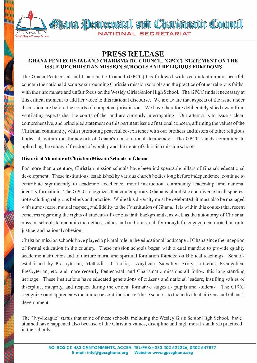 GPCC defends Christian mission schools amid national debate on religious practices – MyJoyOnline