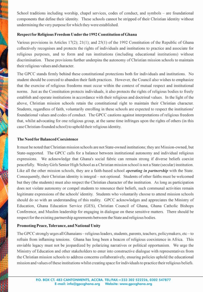 GPCC defends Christian mission schools amid national debate on religious practices GPCC defends Christian mission schools amid national debate on religious practices