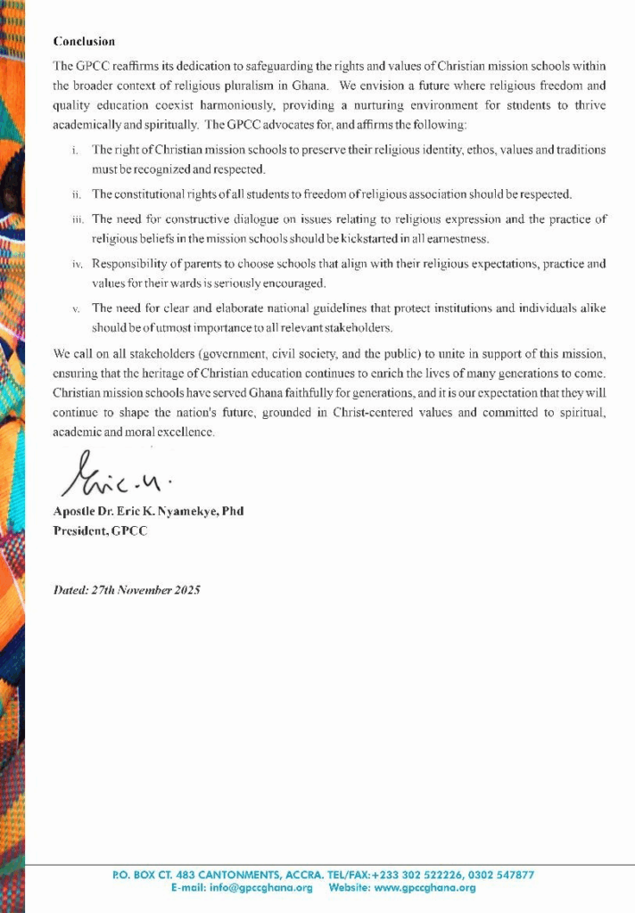 GPCC defends Christian mission schools amid national debate on religious practices GPCC defends Christian mission schools amid national debate on religious practices