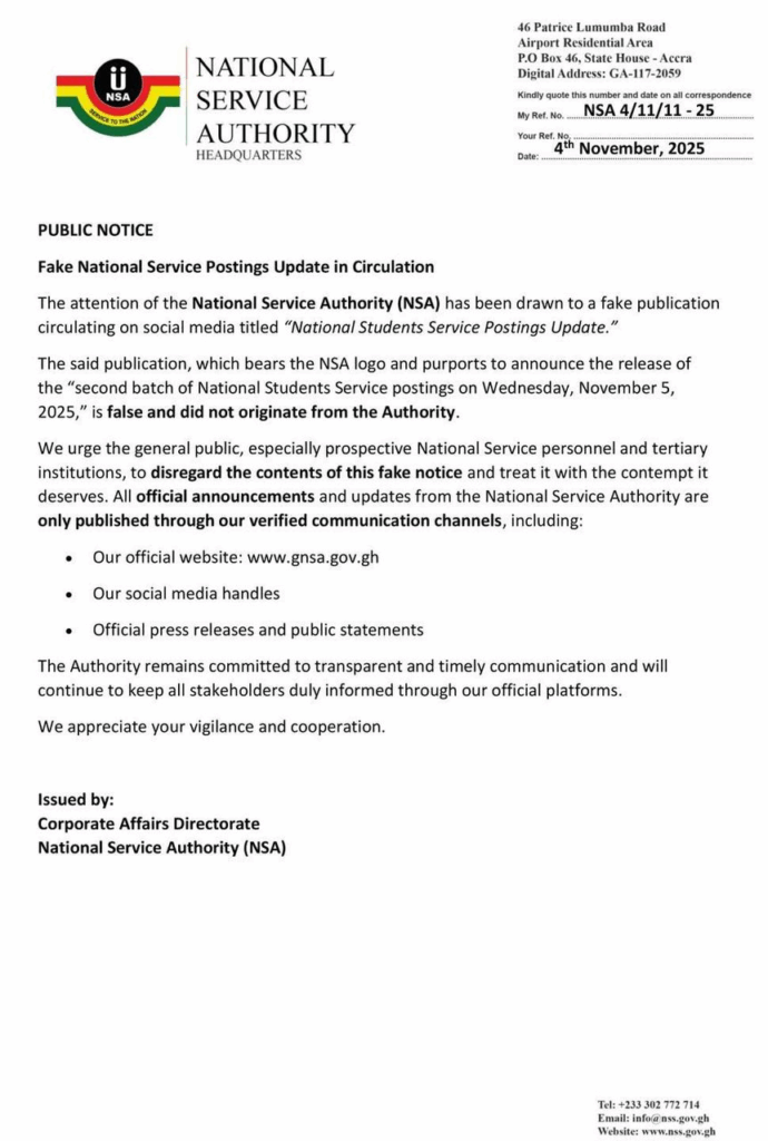 NSA dismisses fake social media notice on national service postings NSA dismisses fake social media notice on national service postings
